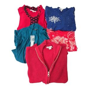 Holiday Bundle Women's Tops Size XL Red Long Sleeve Cardigan Snowflake Polka Dot